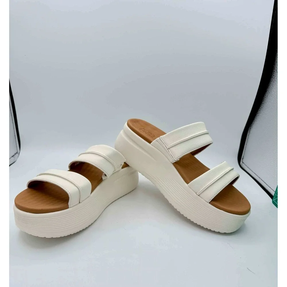 HEYDUDE Austin Slide Classic Platform Sandals Ivory White Womens Size 9 New